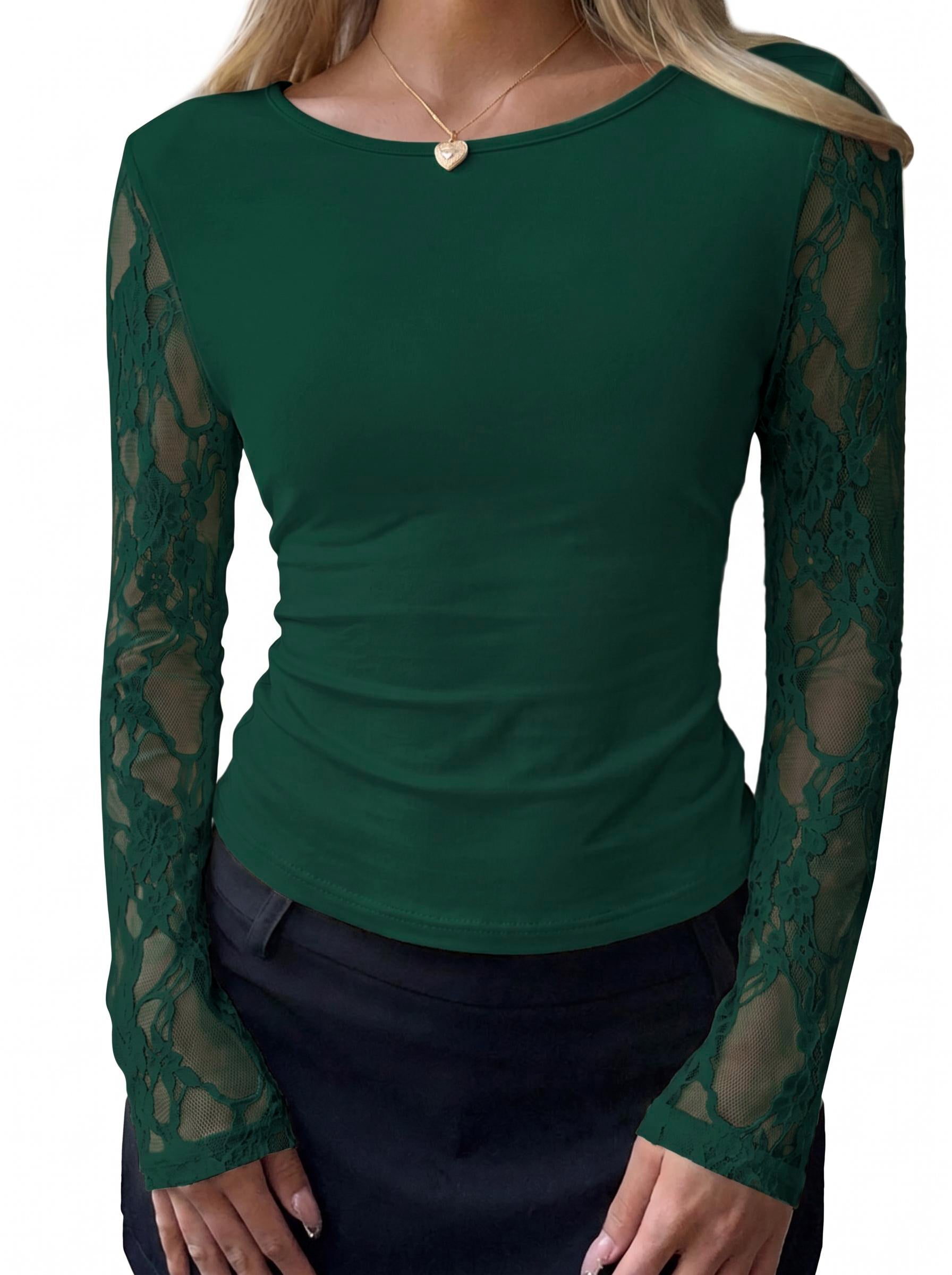 BTFBM Fall Tops for Women 2026 Sheer Lace Long Sleeve Top Slim Fit Blouses