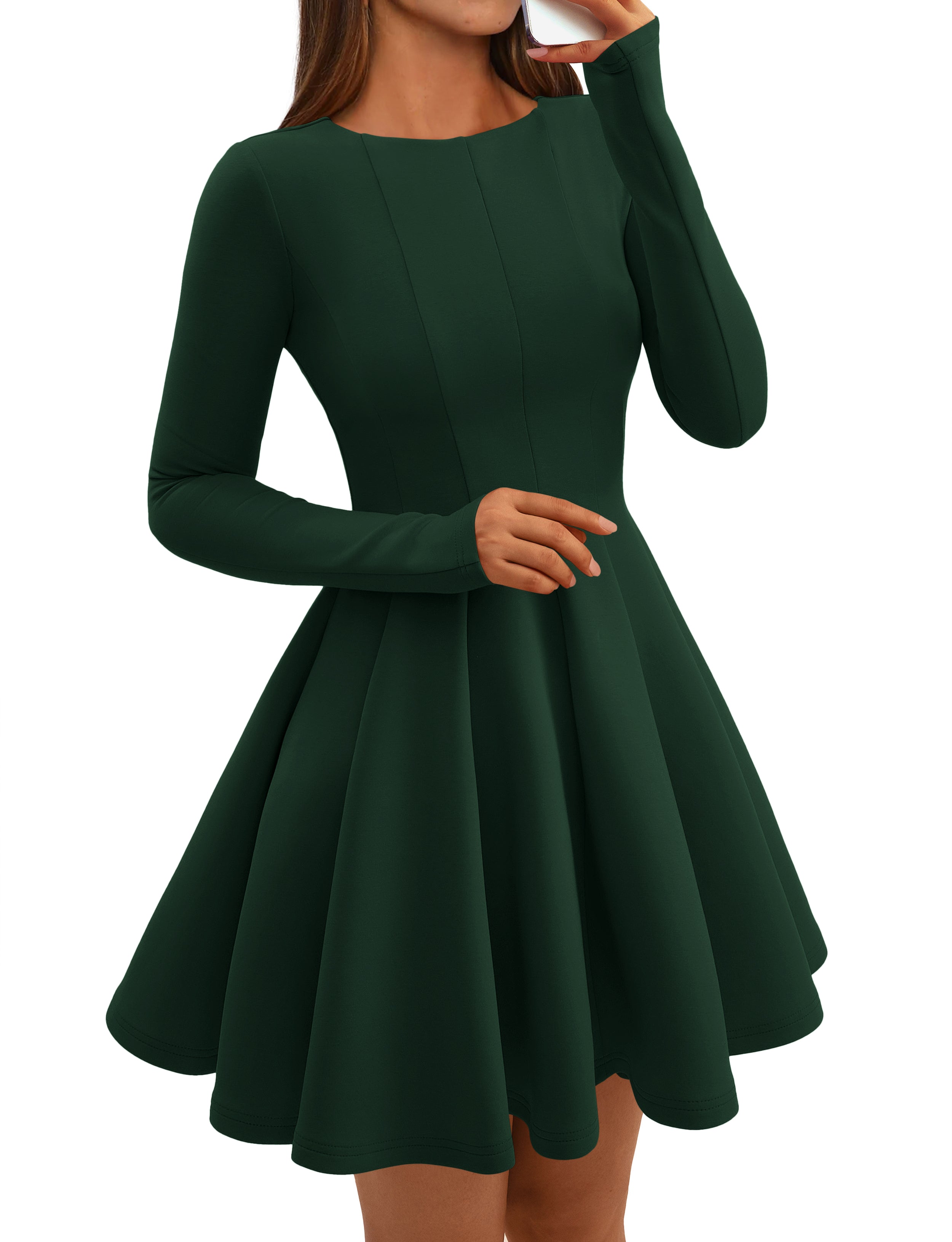 BTFBM Summer Dresses For Women 2026 Long Sleeve High Waist Pleated Flowy A Line Party Wedding Guest Dress Business Casual