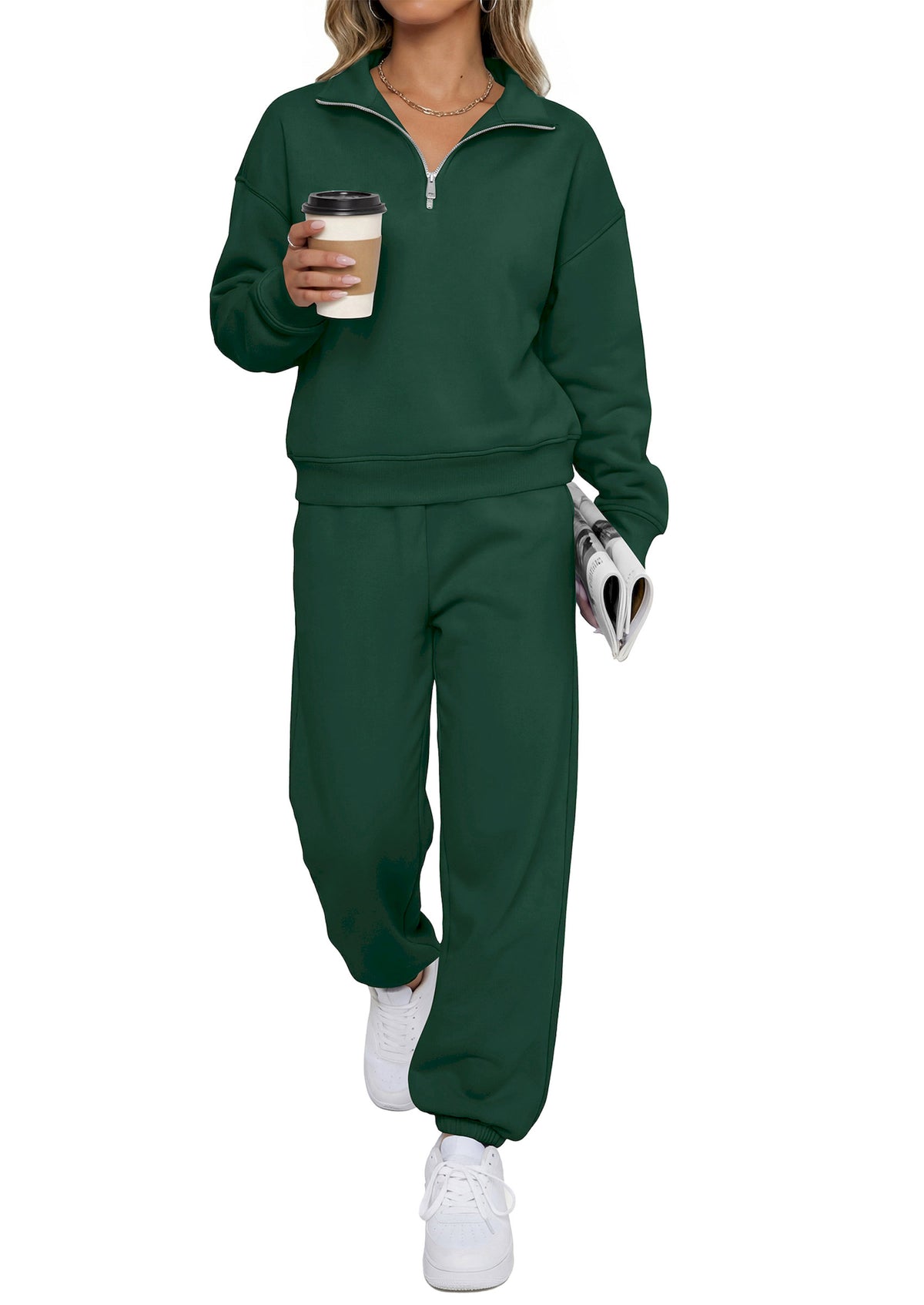 BTFBM Womens 2 Piece Outfits Sweatsuit Fleece Lounge Sets  | Quarter Zip Pullover Sweatshirt,Baggy Jogger Sweatpants,2026 Fall Fashion Clothing,Airport Travel Matching Sweat Set