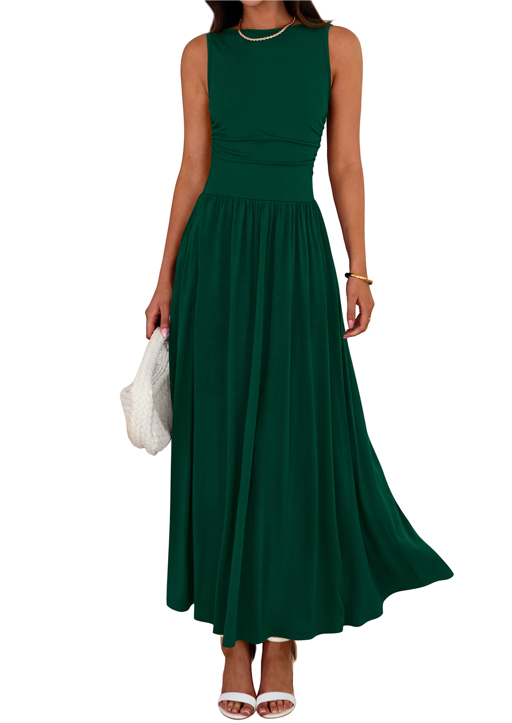 BTFBM Summer Maxi Dresses for Women 2026 Spring Sleeveless Casual Ruched High Waisted Long Sundress Flowy Beach Dress
