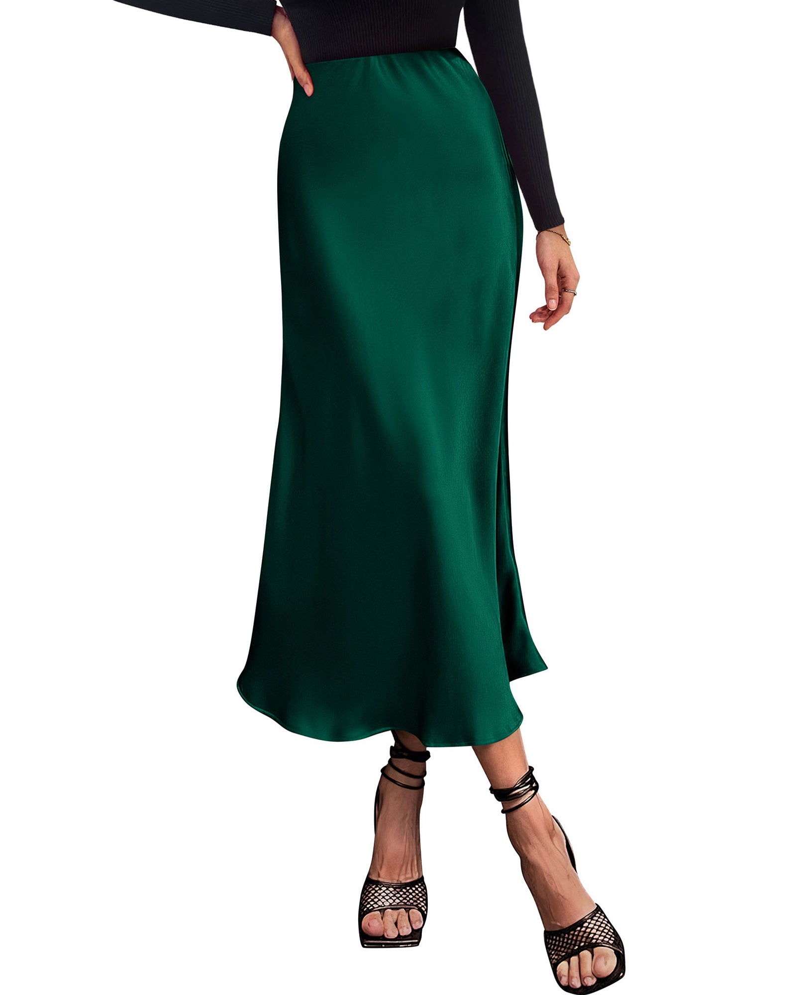BTFBM 2026 Womens Spring Summer Long Satin Skirt Silk Elegant High Waist Cocktail Party Wedding Flowy A-Line Midi Skirts