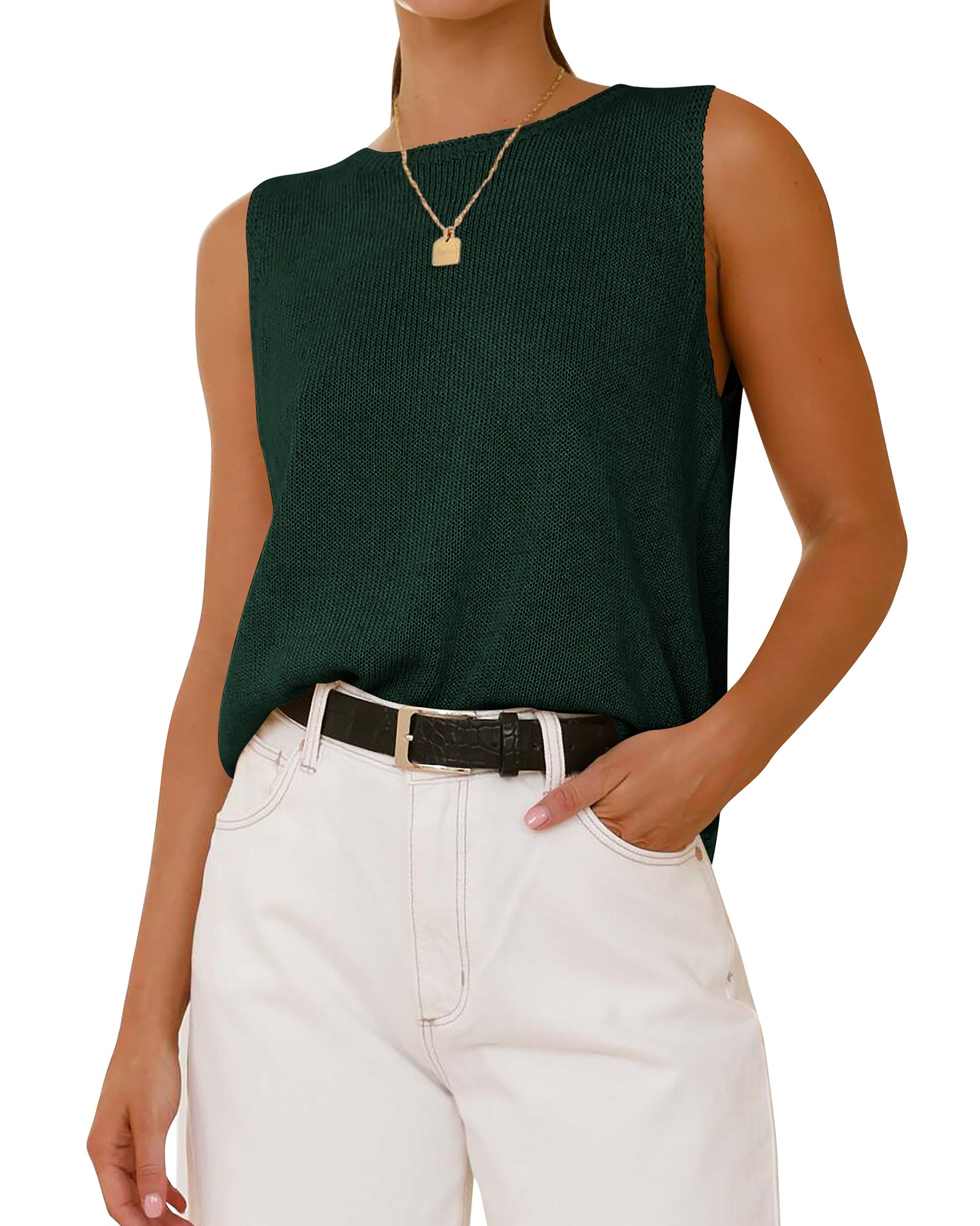 BTFBM Sleeveless Sweater Tops for Women 2026 Crew Neck Lightweight Casual Loose Tank Summer Outfits Fashion Clothing