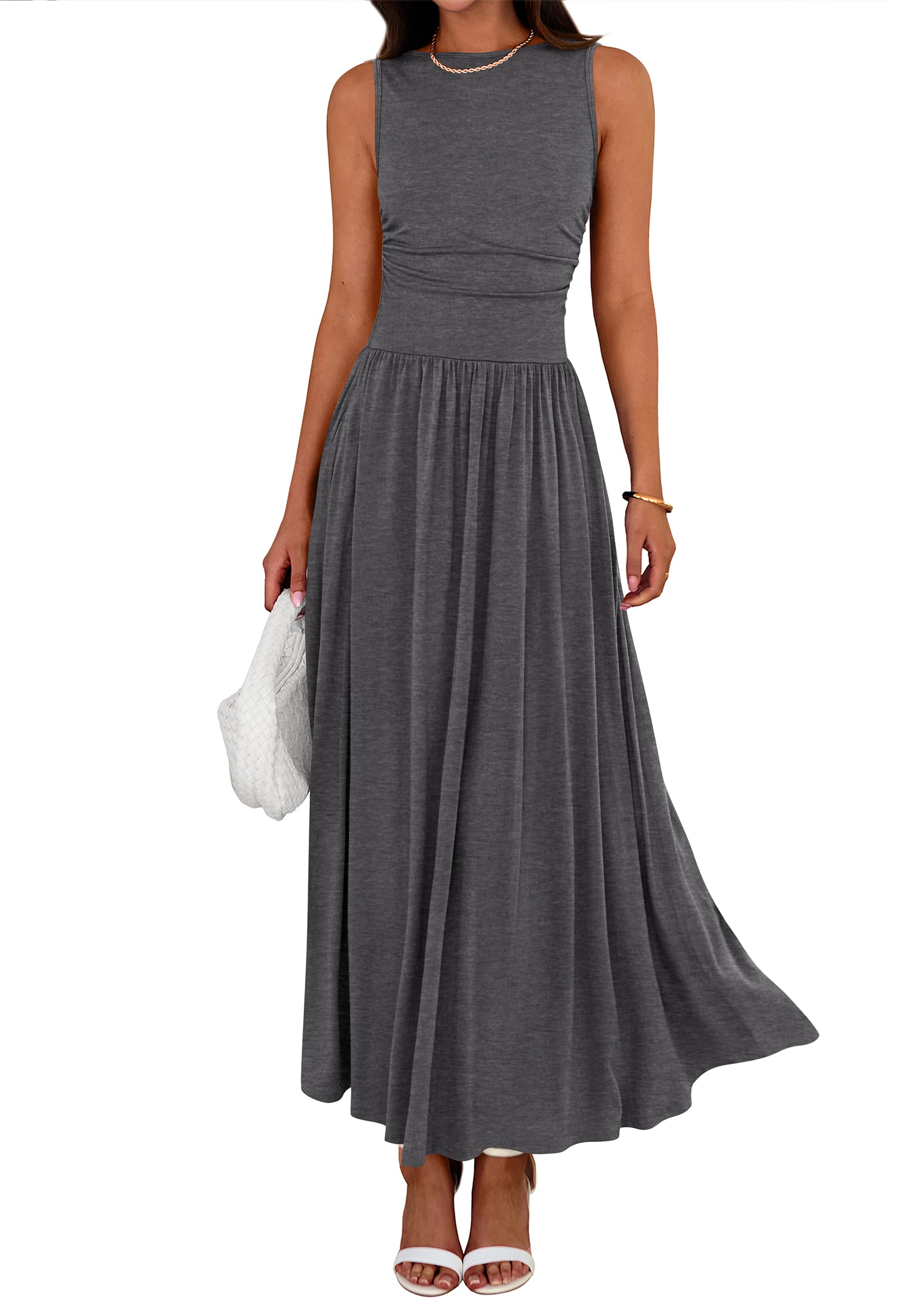 BTFBM Summer Maxi Dresses for Women 2026 Spring Sleeveless Casual Ruched High Waisted Long Sundress Flowy Beach Dress