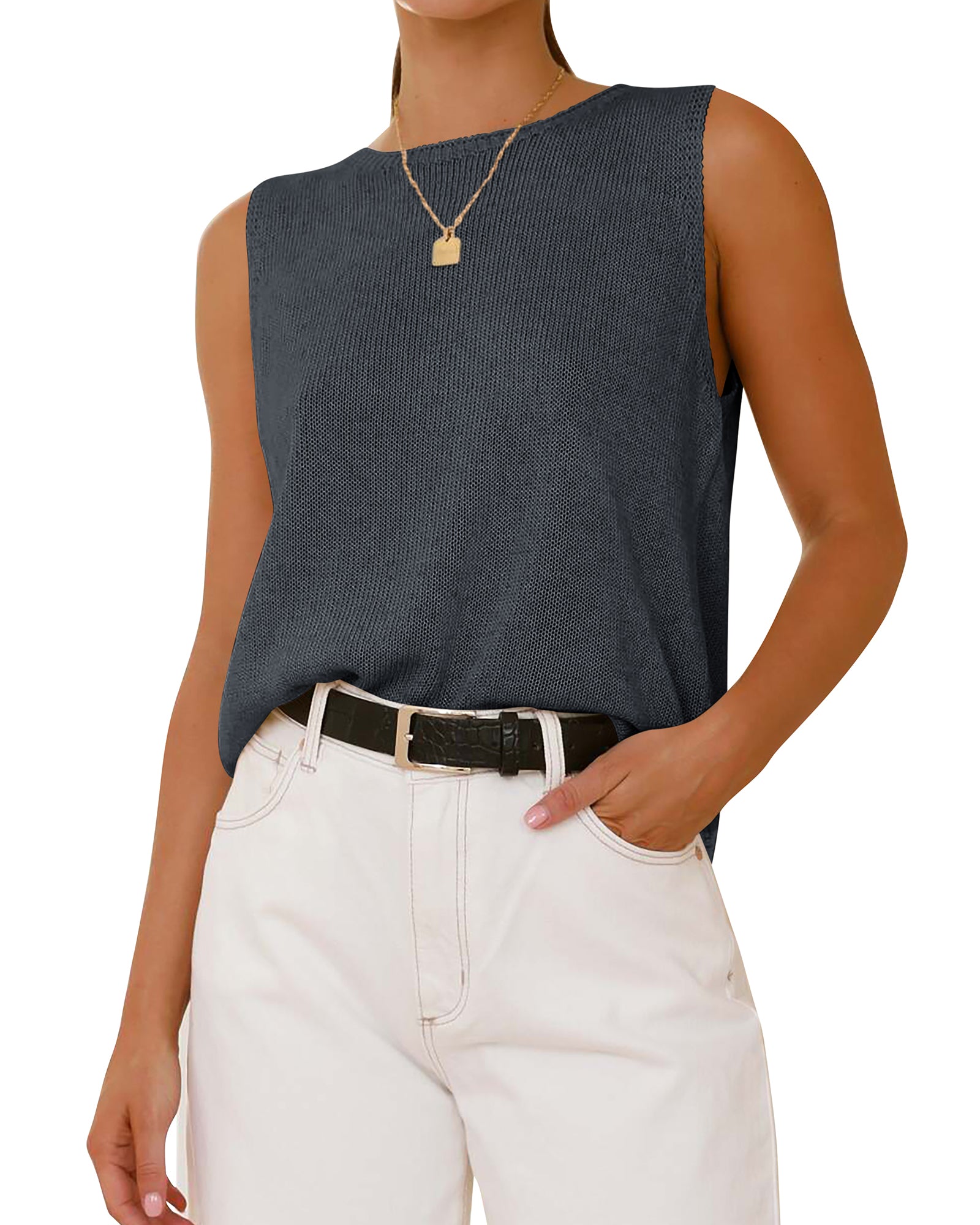 BTFBM Sleeveless Sweater Tops for Women 2026 Crew Neck Lightweight Casual Loose Tank Summer Outfits Fashion Clothing