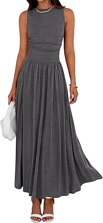 BTFBM Summer Maxi Dresses for Women 2026 Spring Sleeveless Casual Ruched High Waisted Long Sundress Flowy Beach Dress
