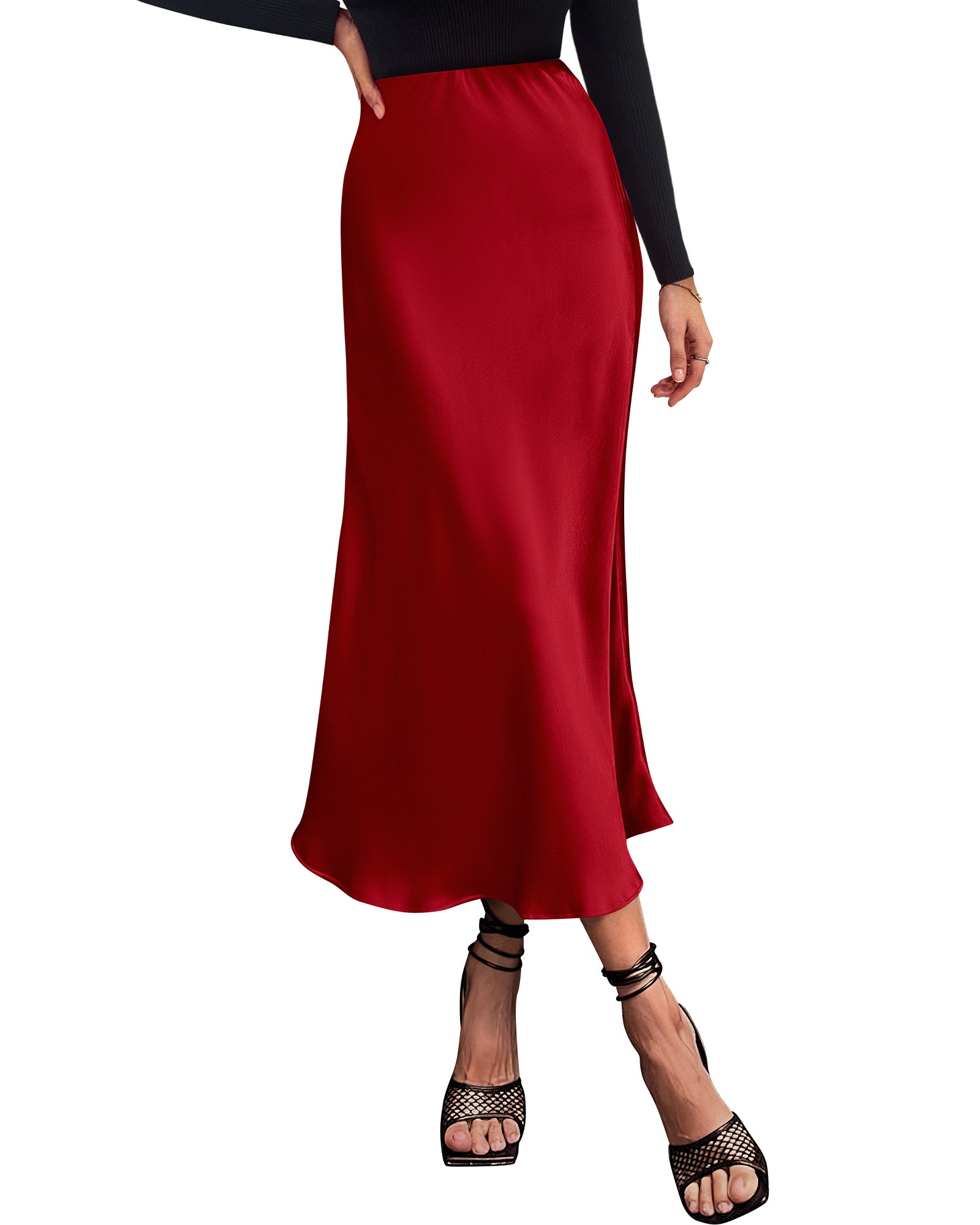BTFBM 2026 Womens Spring Summer Long Satin Skirt Silk Elegant High Waist Cocktail Party Wedding Flowy A-Line Midi Skirts