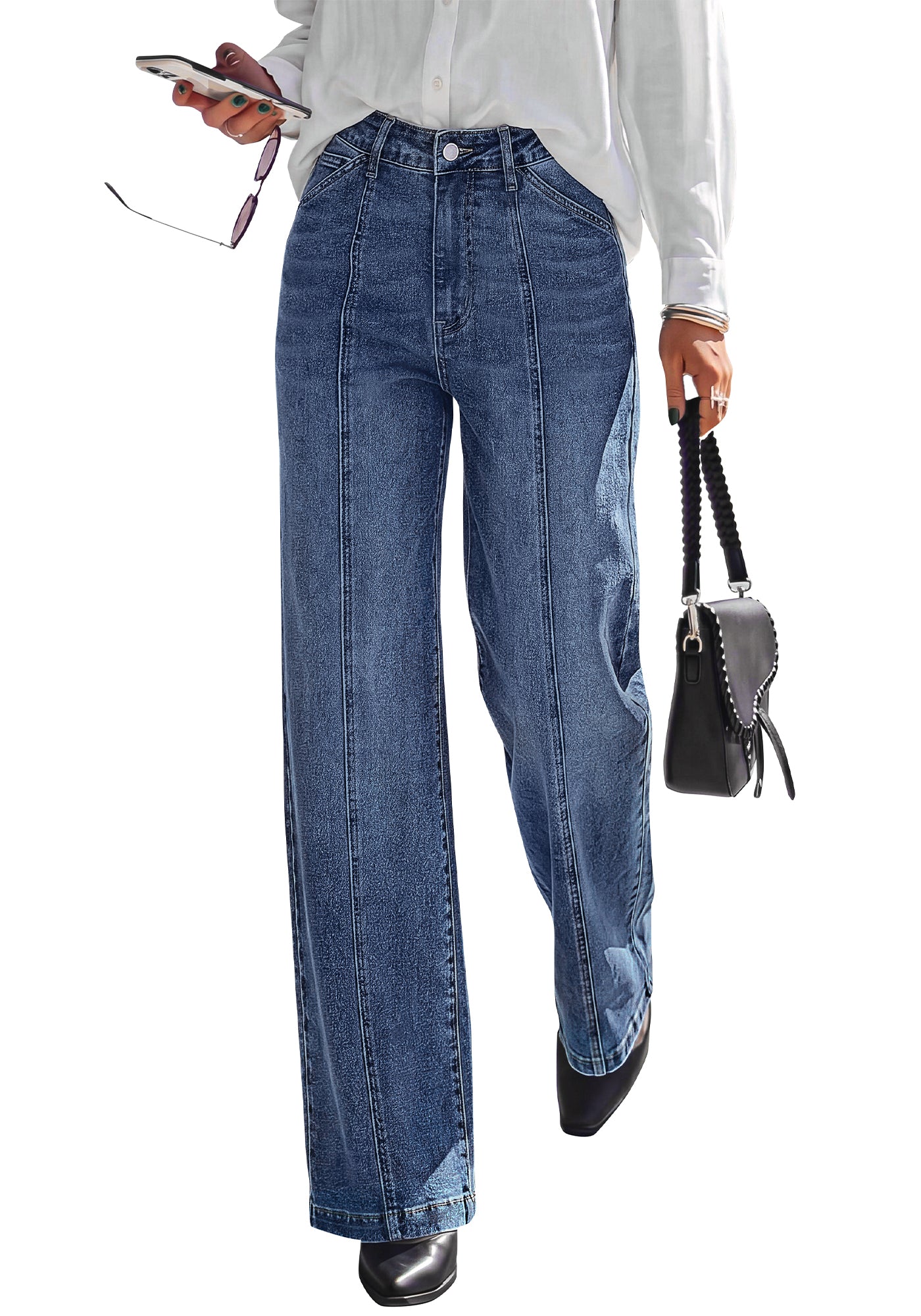 BTFBM Front Seam Stretchy Wide Straight Leg Jeans for Women Trendy 2026