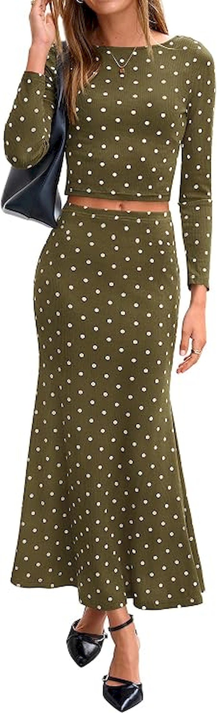 BTFBM Polka Dot Skirt Matching Sets Women Clothing Fall 2 Piece Outfits