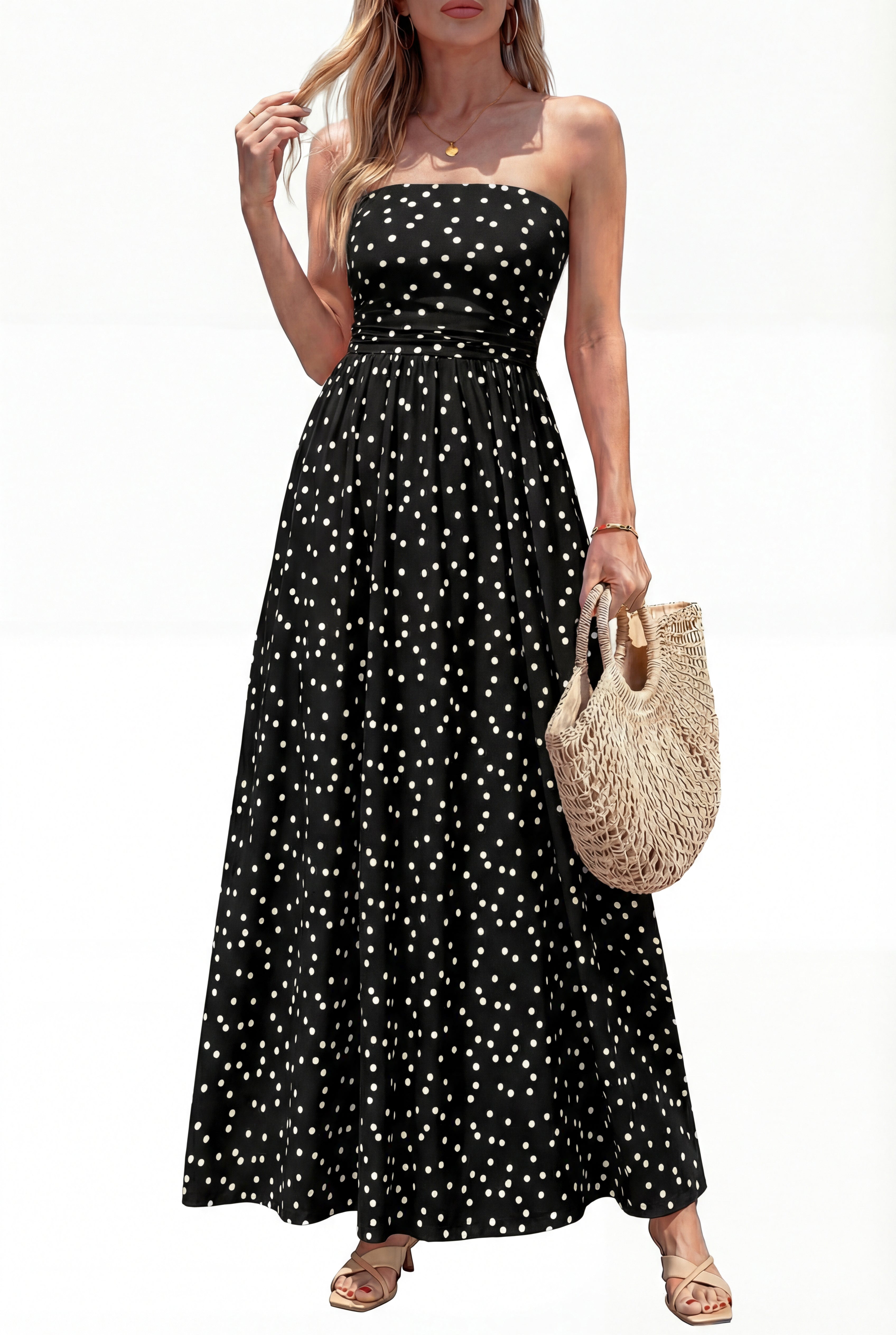 BTFBM Womens Summer Dresses 2026 Strapless Tube Top Elastic Waist Floral Beach Vacation Outfits Boho Maxi Dress Pockets