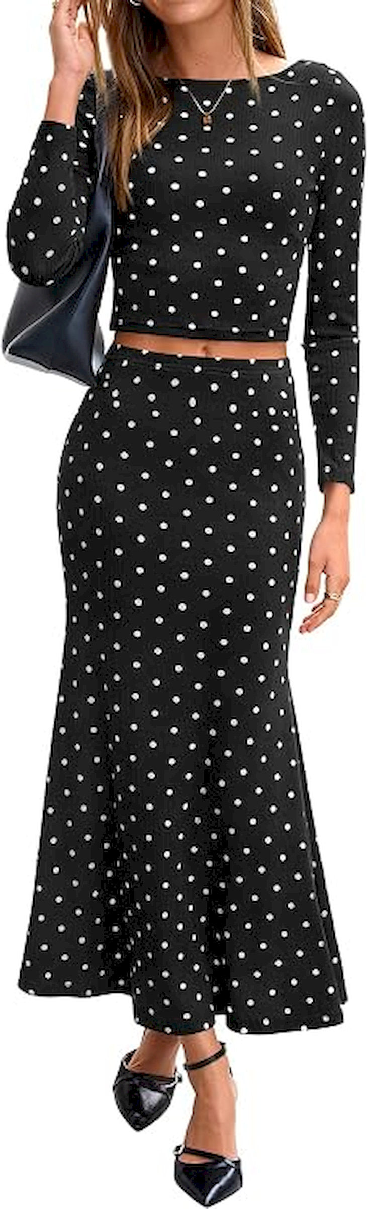 BTFBM Polka Dot Skirt Matching Sets Women Clothing Fall 2 Piece Outfits