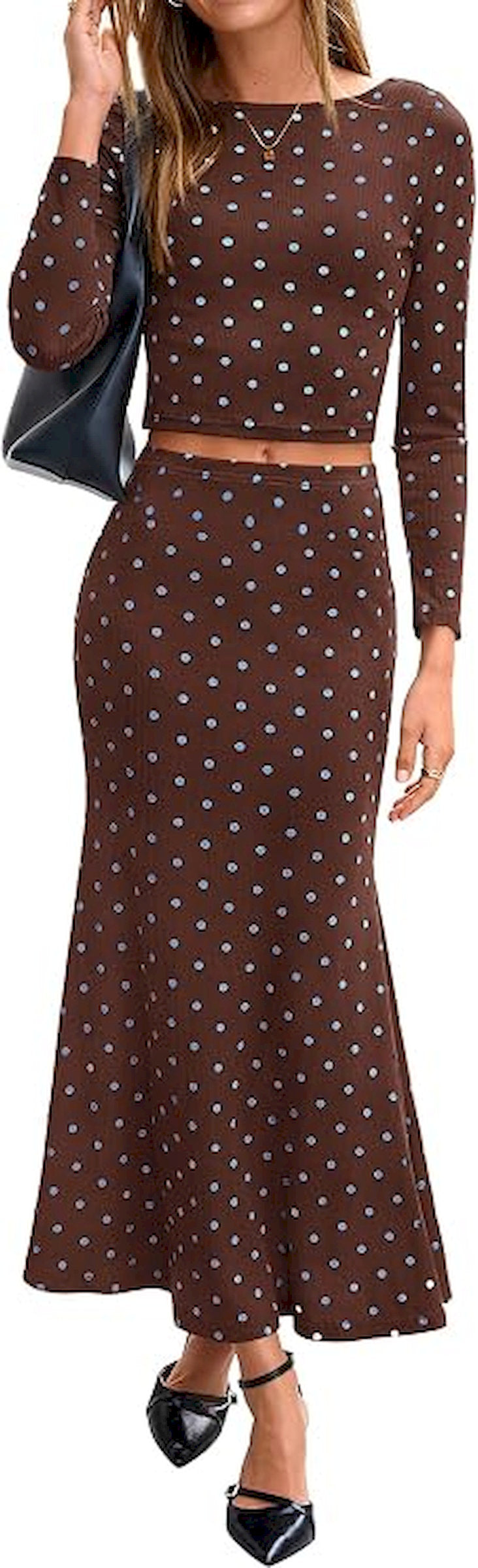 BTFBM Polka Dot Skirt Matching Sets Women Clothing Fall 2 Piece Outfits