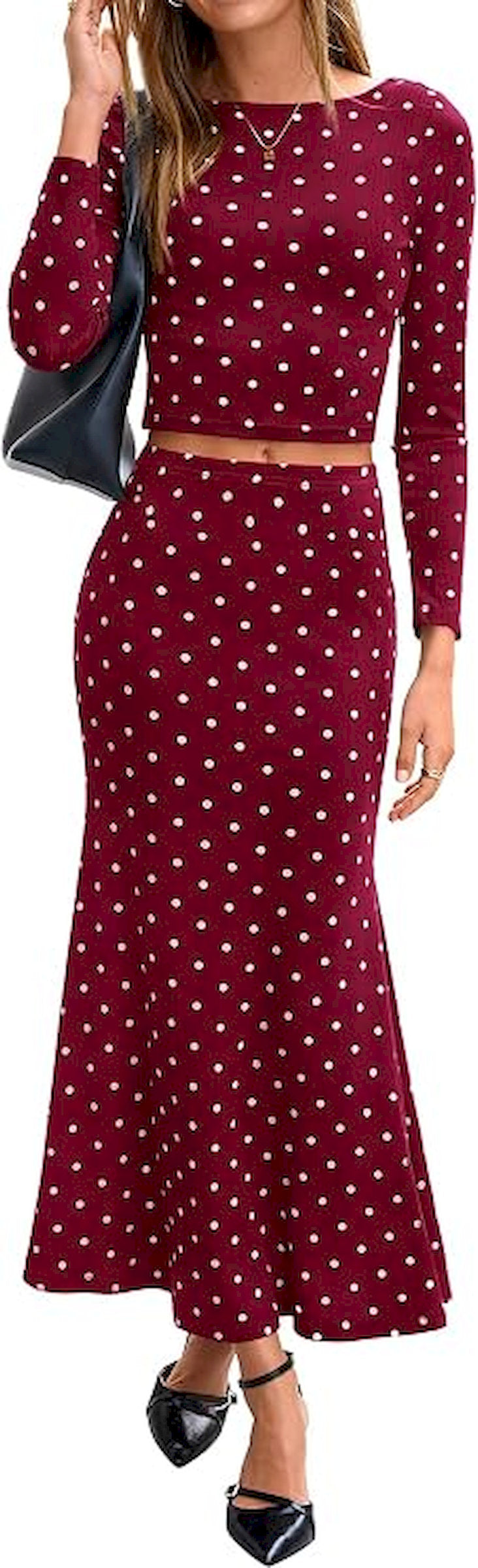 BTFBM Polka Dot Skirt Matching Sets Women Clothing Fall 2 Piece Outfits
