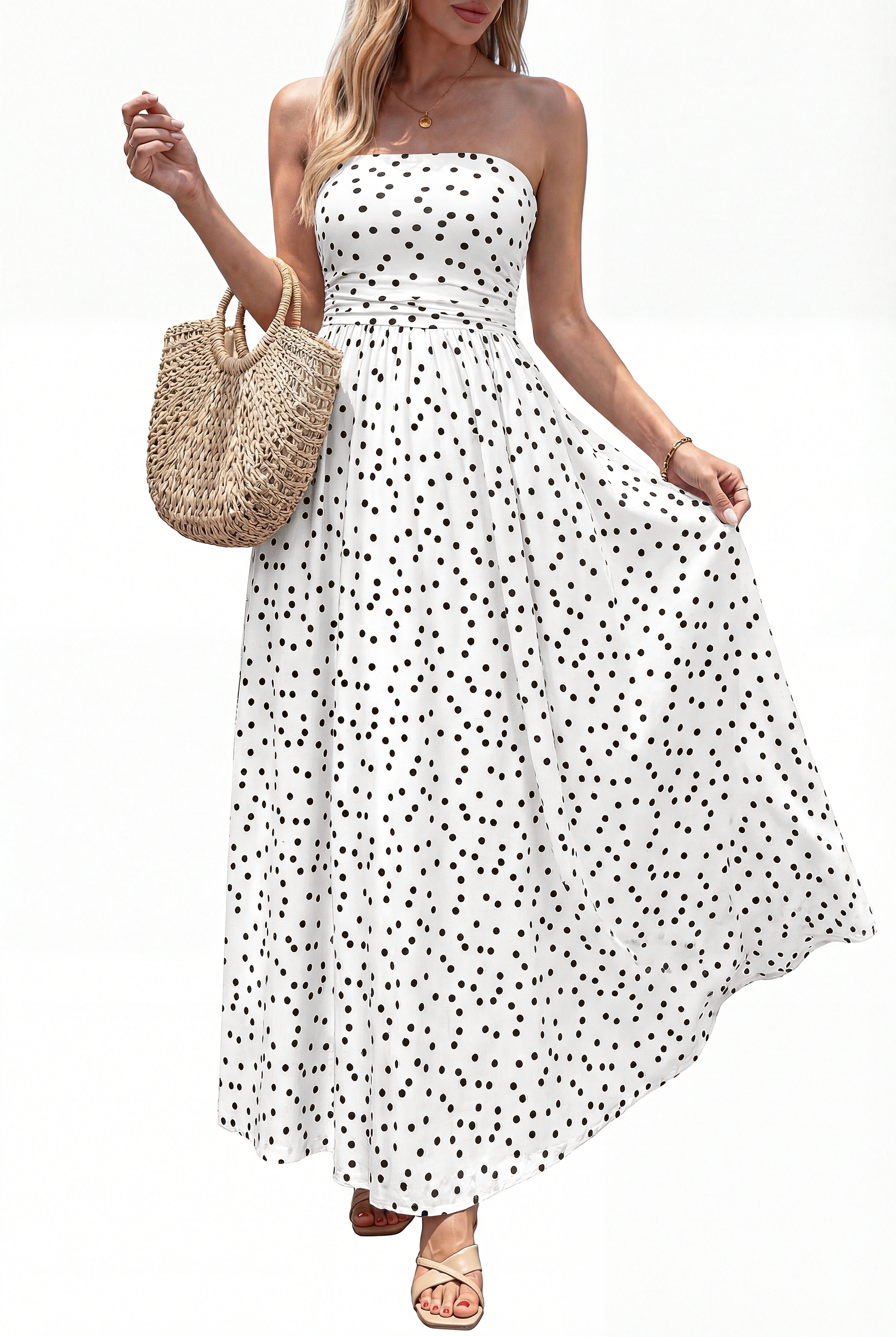 BTFBM Womens Summer Dresses 2026 Strapless Tube Top Elastic Waist Floral Beach Vacation Outfits Boho Maxi Dress Pockets