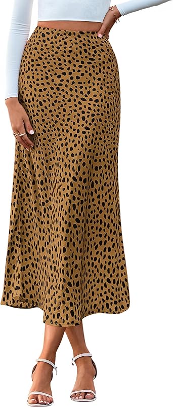 BTFBM Satin Skirts for Women 2025 Fall Winter High Waisted A-Line Leopard Print Floral Cocktail Wedding Silk Midi Skirt
