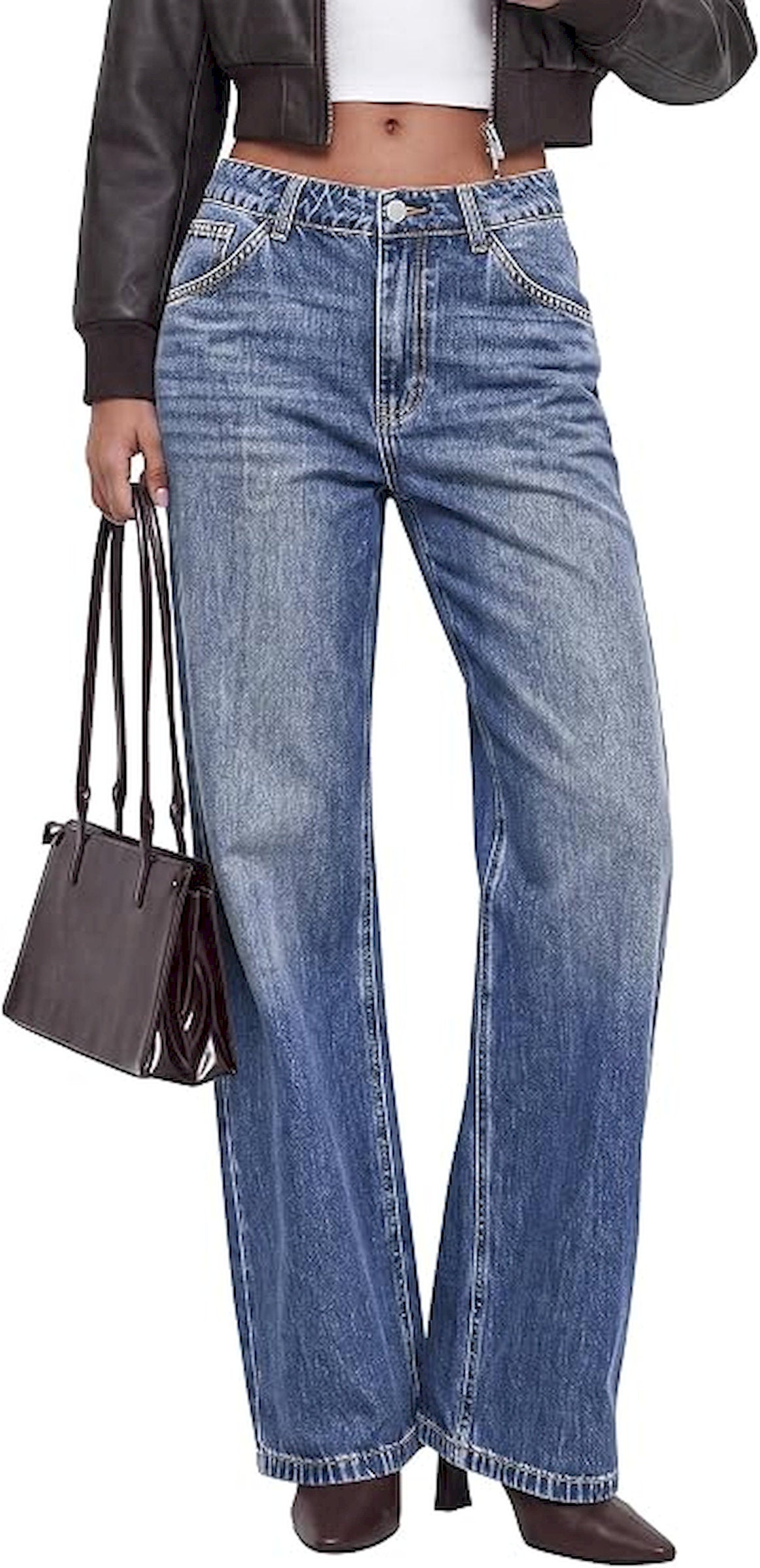 BTFBM Women Casual Straight Leg Jeans Trendy  High Waisted, Pockets, Long Denim Pants, Slacks, Bottoms, Vacation Outfits, Travel Airport, Fashion Clothes, Fall Winter 2026