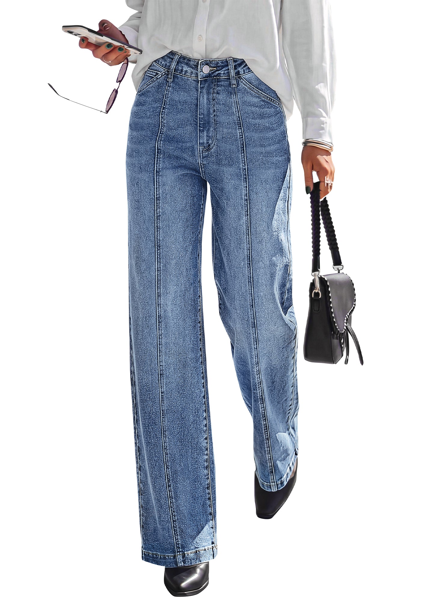 BTFBM Front Seam Stretchy Wide Straight Leg Jeans for Women Trendy 2026