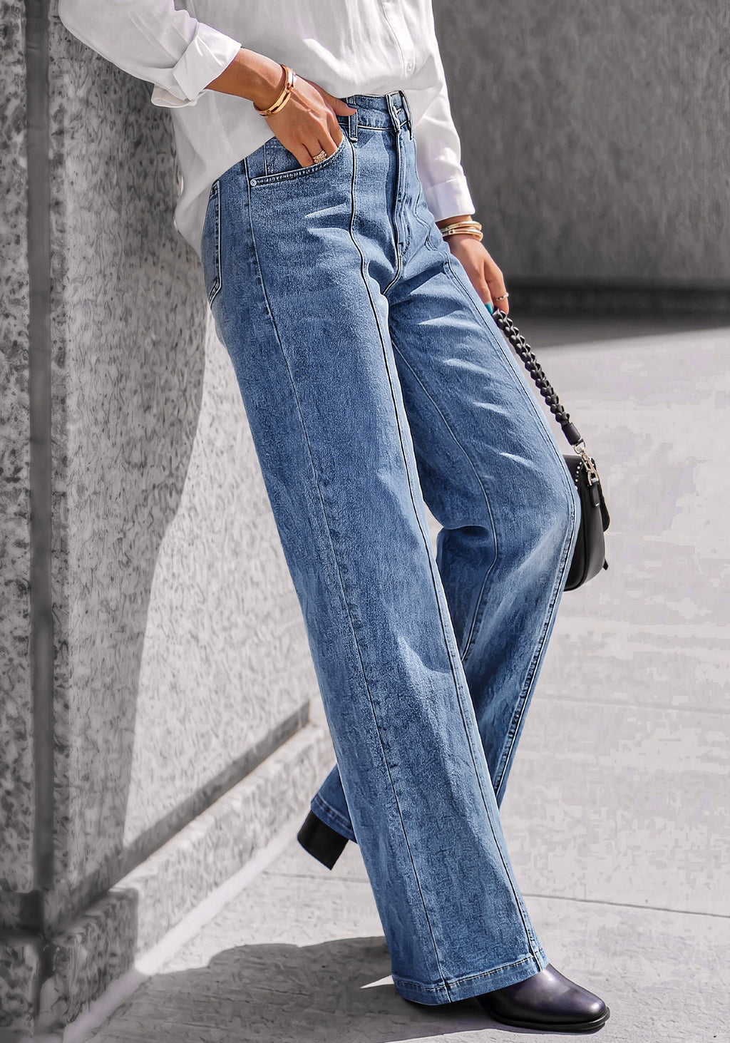 BTFBM Front Seam Stretchy Wide Straight Leg Jeans for Women Trendy 2026