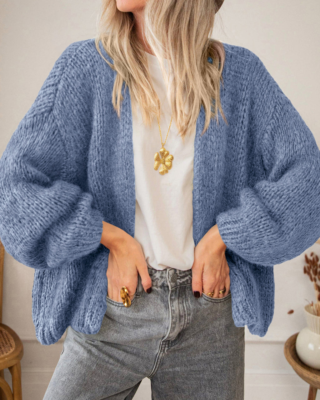 BTFBM Cardigan Sweaters for Women Fall Fashion Clothes 2026 | No Button No Pocket Design, Chunky Knit Open Front Cardigans, Ribbed Cuff Long Sleeve Sweater, Loose Winter Coat Clothing