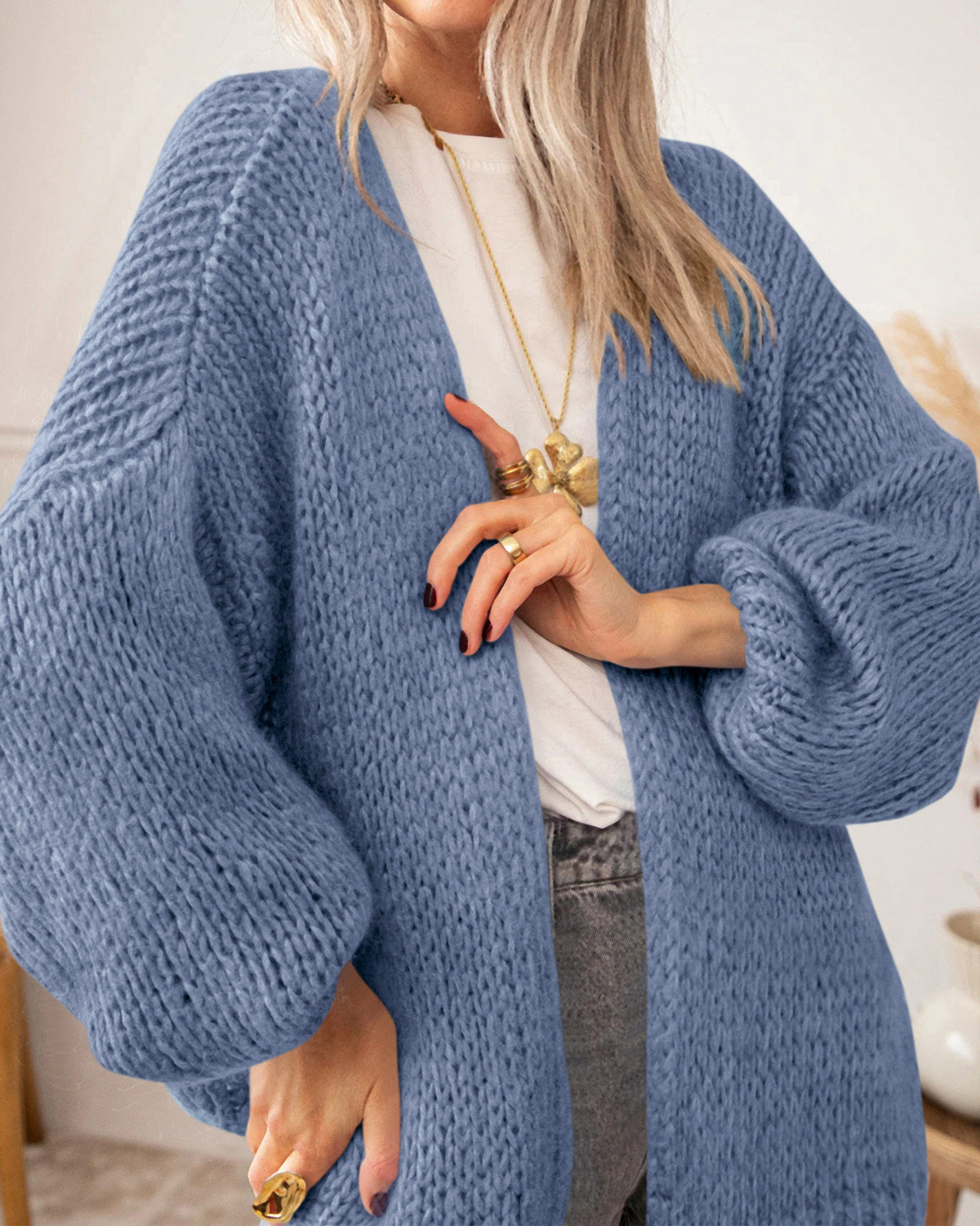 BTFBM Cardigan Sweaters for Women Fall Fashion Clothes 2026 | No Button No Pocket Design, Chunky Knit Open Front Cardigans, Ribbed Cuff Long Sleeve Sweater, Loose Winter Coat Clothing