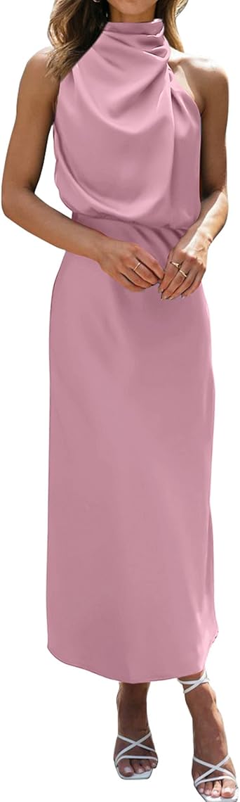 BTFBM Cocktail Dresses for Women Sleeveless Mock Neck Keyhole High Waist Maxi Wedding Guest Dress Spring Clothes 2026