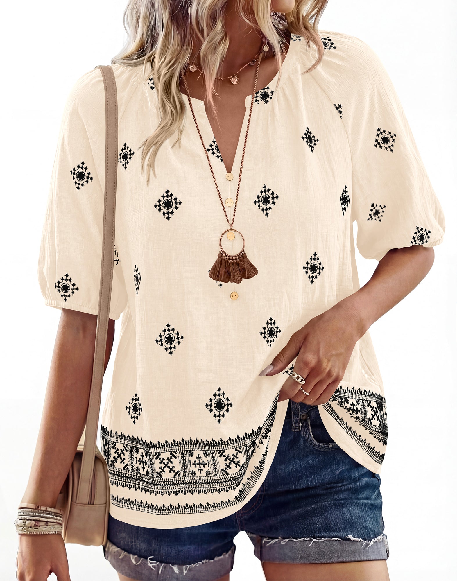 BTFBM Womens Summer Tops Boho V Neck Short Sleeve Dressy Casual Business Blouses Flowy Floral Print Shirt Trendy 2026