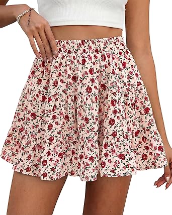 BTFBM Summer Skirts for Women 2026 High Waist Flowy Shorts Underneath Boho Tiered Floral Tennis Skorts Casual Mini Skirt