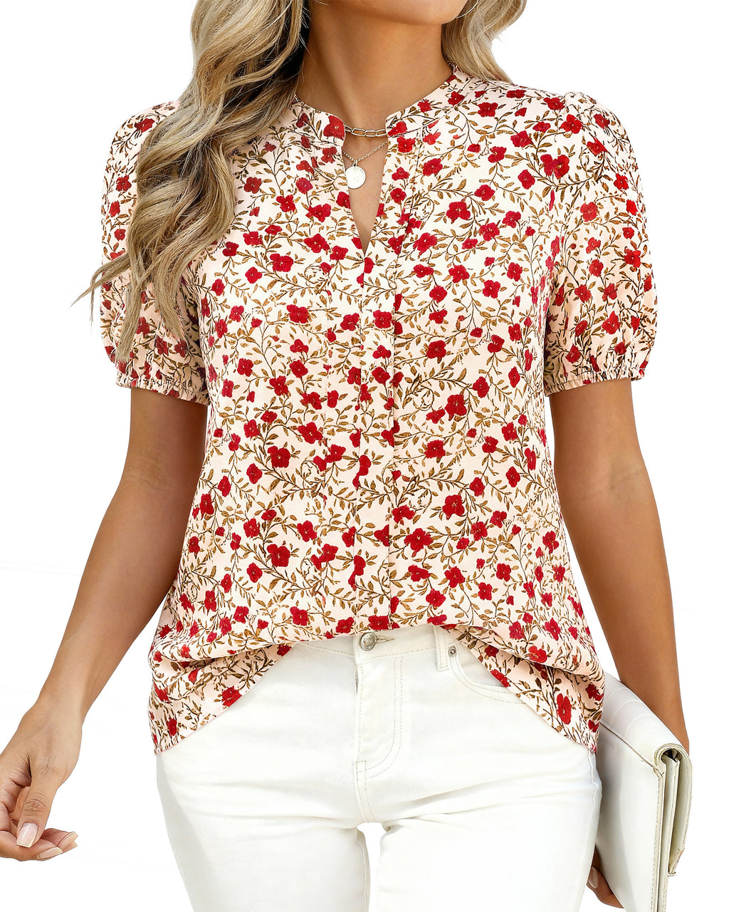 BTFBM Womens Tops 2026 Summer Casual Loose Puff Sleeve V Neck Floral Floral Work Blouse Dressy T Shirts Tunics