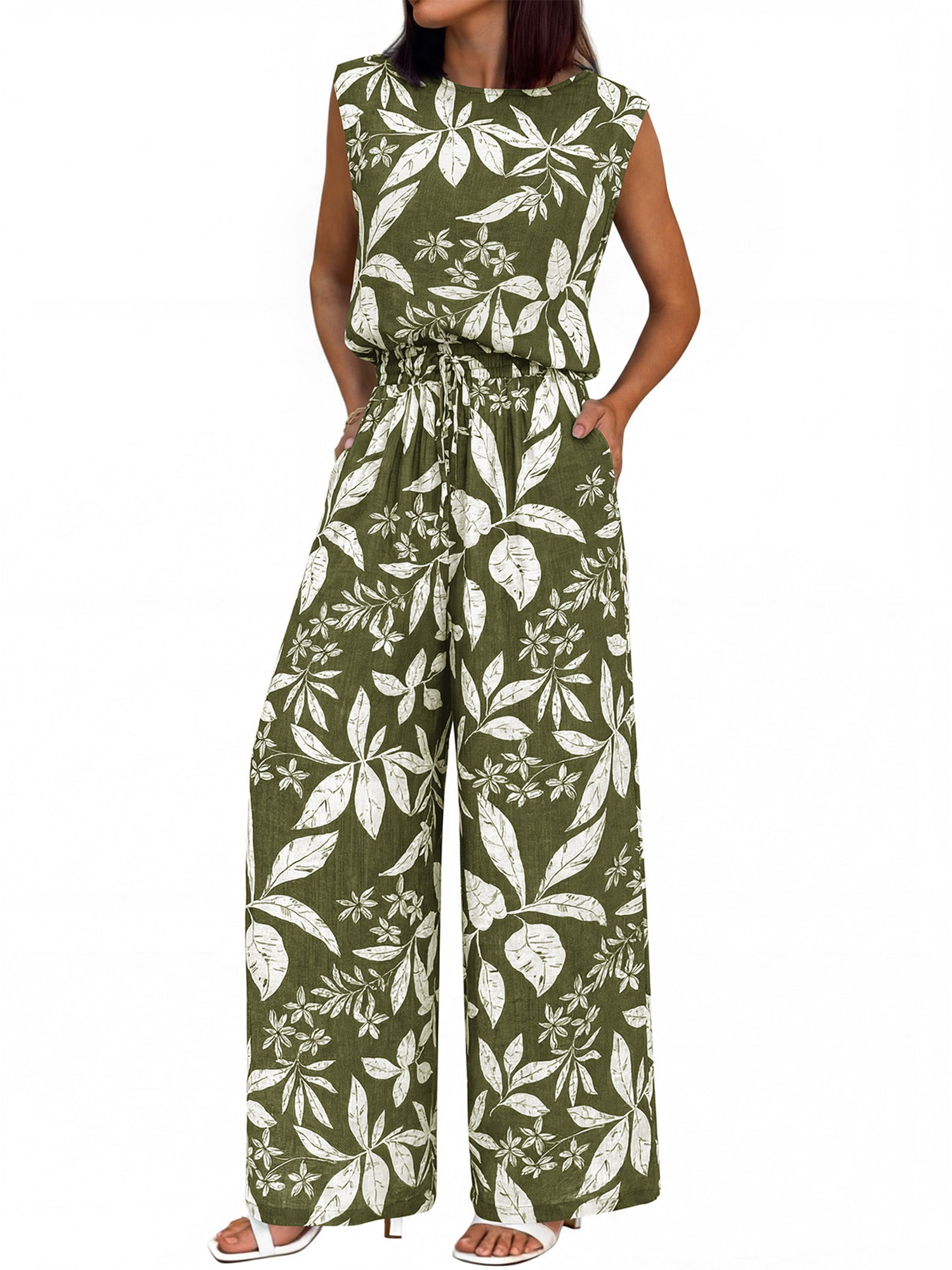 BTFBM Lounge Sets For Women Summer Sweatsuits 2 Piece Tracksuit Sleeveless Tops Wide Leg Pants Floral Vacation Outfits