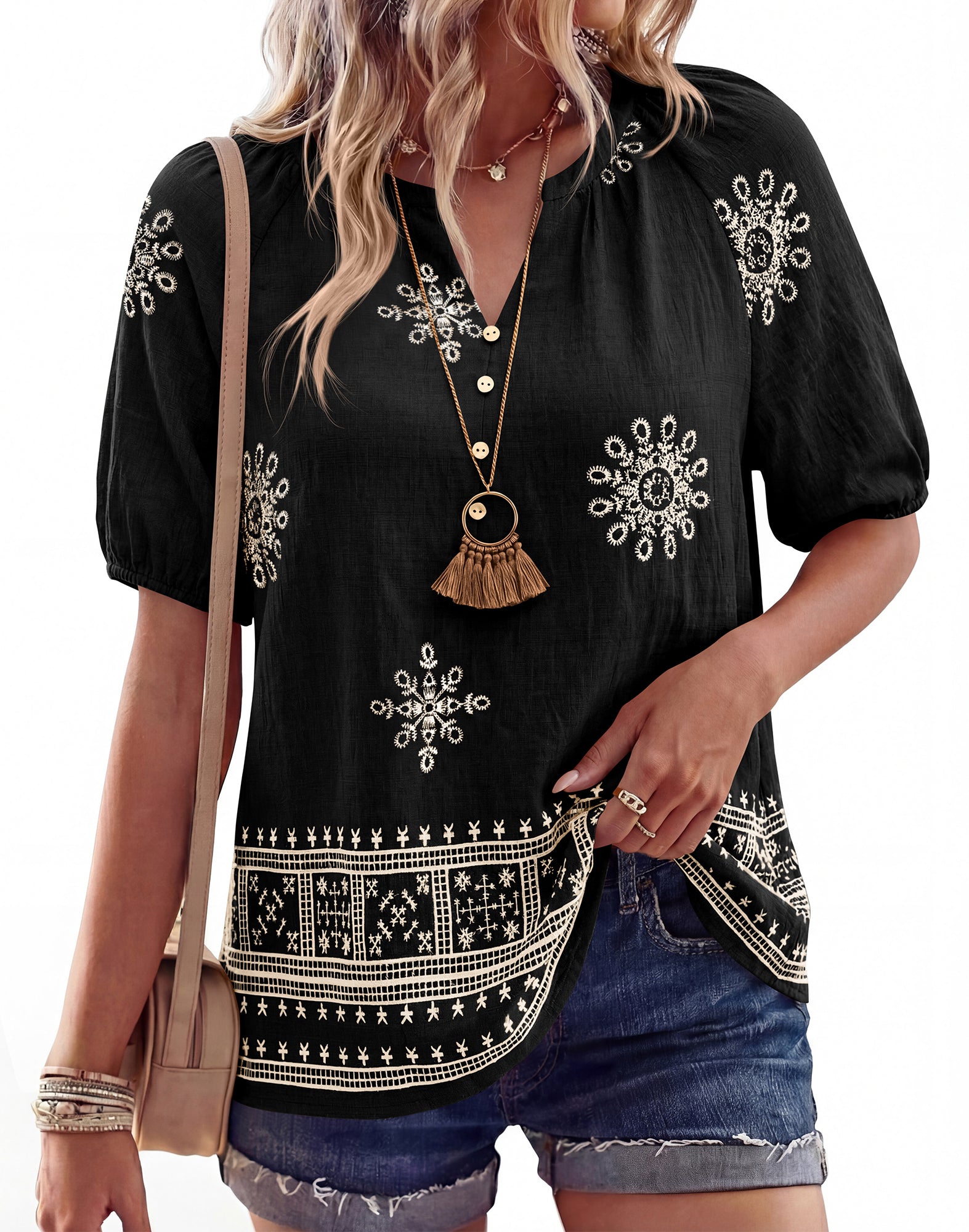 BTFBM Womens Summer Tops Boho V Neck Short Sleeve Dressy Casual Business Blouses Flowy Floral Print Shirt Trendy 2026