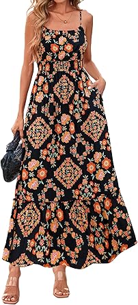 BTFBM Summer Dresses for Women 2026 Sleeveless Spaghetti Strap High Waist Boho Beach Vacation Clothes Spring Maxi Dress