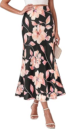 BTFBM Satin Maxi Skirts for Women 2026 Summer Spring Boho A Line High Waisted Cocktail Wedding Guest Party Silk Midi Skirt