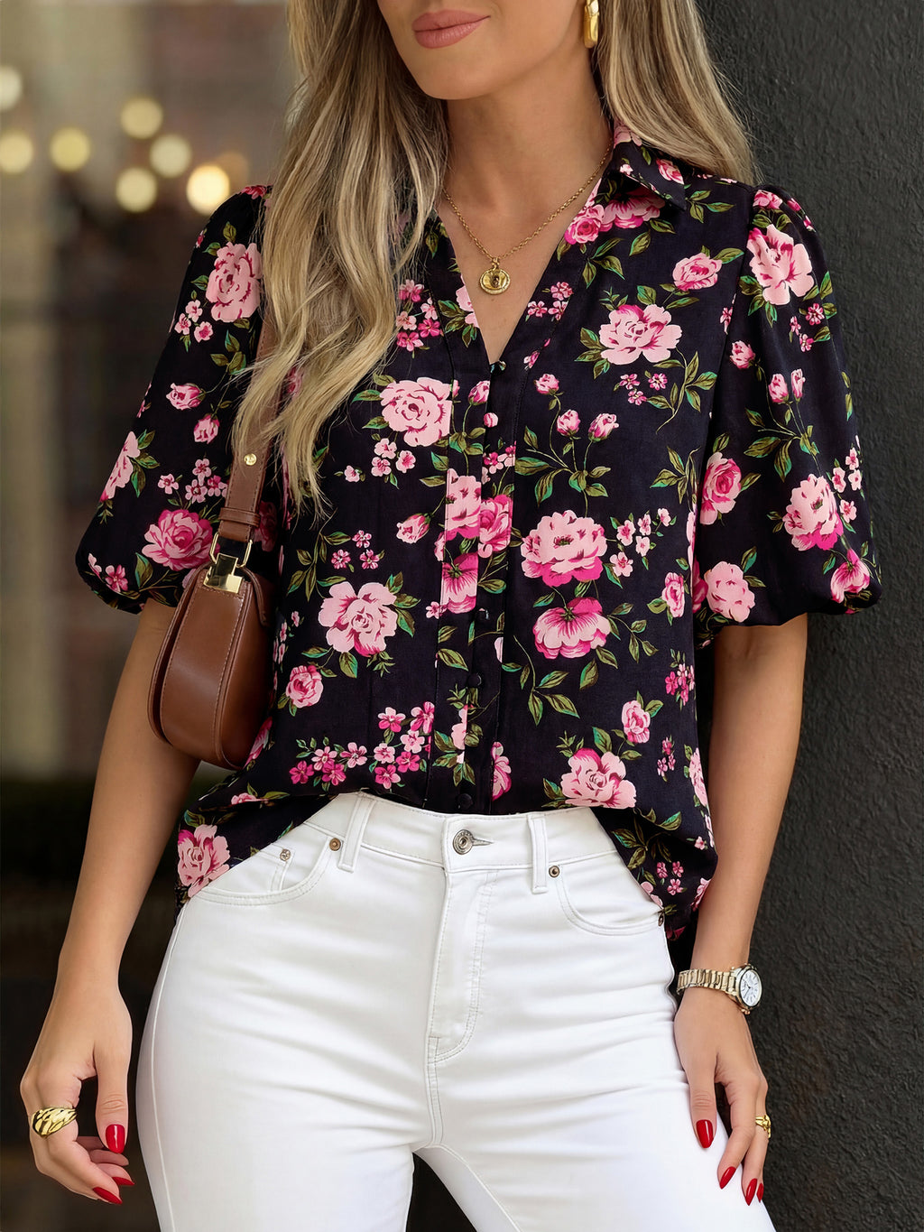 BTFBM Womens Tops Summer Button Down Shirts Casual Short Sleeve V Neck Floral Boho Business Blouses Vacation Outfits