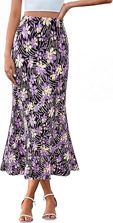 BTFBM Satin Skirts for Women 2025 Fall Winter High Waisted A-Line Leopard Print Floral Cocktail Wedding Silk Midi Skirt