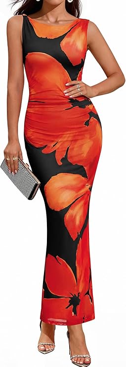 BTFBM Women Floral Cocktail Wedding Guest Dress Summer Spring 2026 Twist Strap Bodycon Mesh Beach Vacation Maxi Dresses