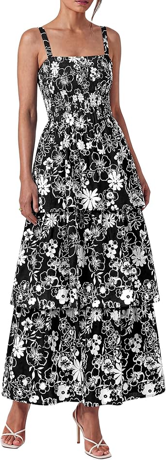 BTFBM Summer Dresses for Women 2026 Floral Spaghetti Strap Wedding Guest Dress Maxi Beach Vacation Clothes