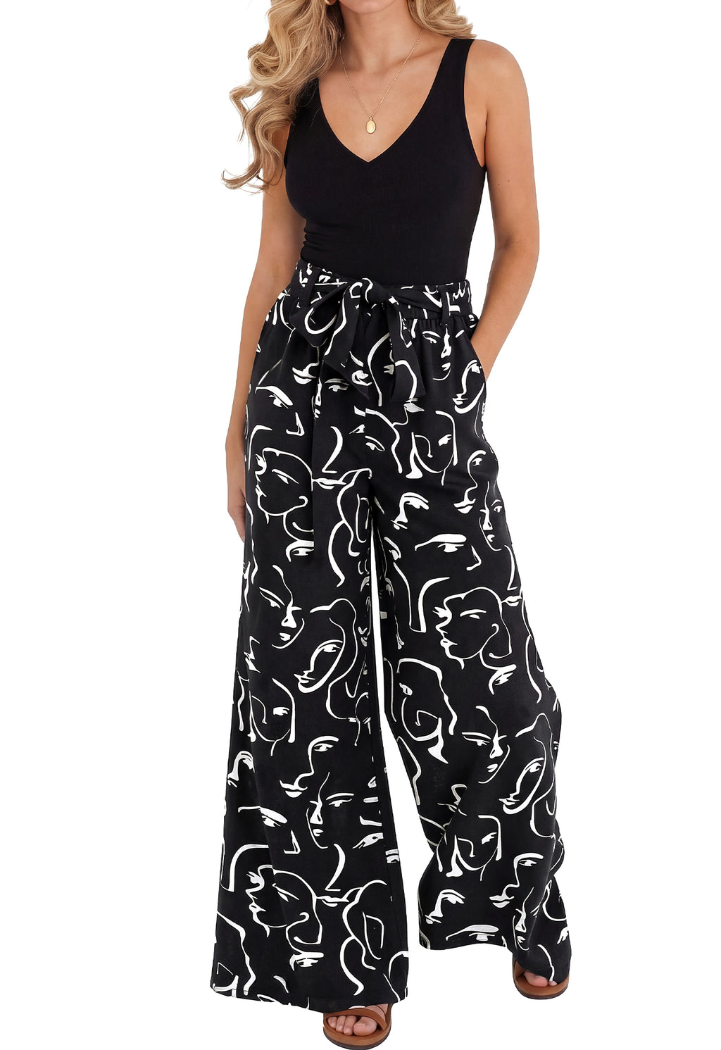BTFBM Two Piece Sets For Women Summer 2026 Spring Outfits Casual Sleeveless Wide Leg Pants Sets Beach Vacation Clothes