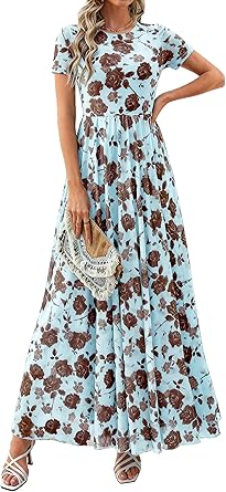 BTFBM Summer Dresses for Women 2026 Formal Short Sleeve Floral Homecoming Dress Maxi Wedding Guest Vacation Outfits