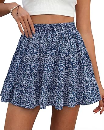 BTFBM Summer Skirts for Women 2026 High Waist Flowy Shorts Underneath Boho Tiered Floral Tennis Skorts Casual Mini Skirt