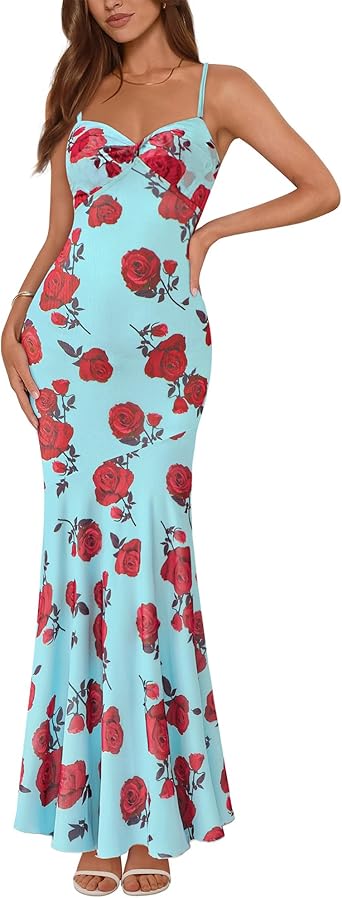 BTFBM Summer Dresses for Women 2026 Spaghetti Straps Sundress Twist Knot Mesh Mermaid Wedding Guest Dress Beach Vacation