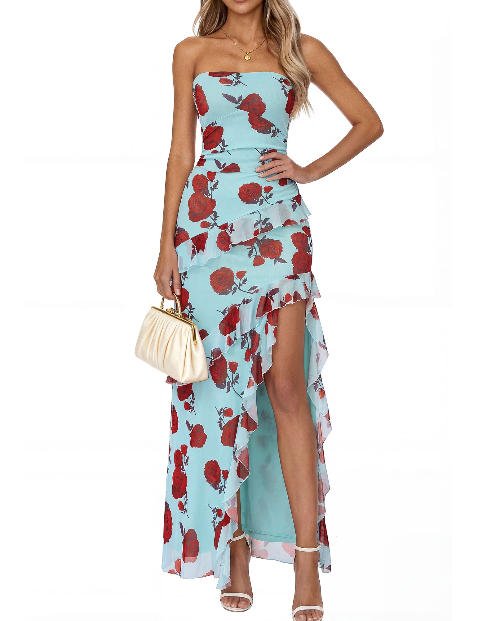 BTFBM Off The Shoulder Dresses for Women Summer 2026 Strapless Ruffle Sundress Slit Formal Cocktail Wedding Guest Dress