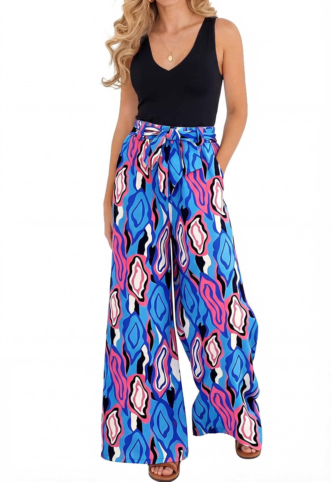 BTFBM Two Piece Sets For Women Summer 2026 Spring Outfits Casual Sleeveless Wide Leg Pants Sets Beach Vacation Clothes