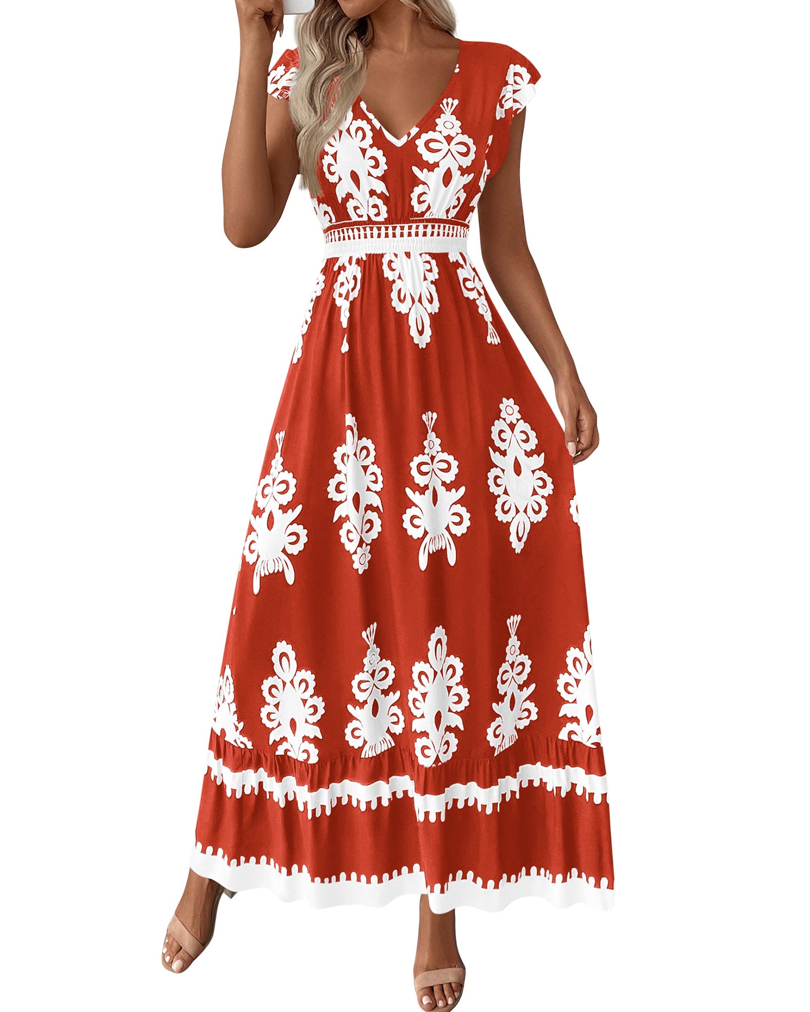 Summer Dresses for Women Beach Fashion Floral Short Sleeve V Neck Boho Long Wedding Guest Maxi Dress Spring