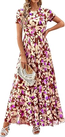 BTFBM Summer Dresses for Women 2026 Formal Short Sleeve Floral Homecoming Dress Maxi Wedding Guest Vacation Outfits