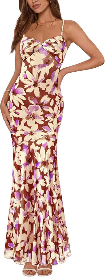 BTFBM Summer Dresses for Women 2026 Spaghetti Straps Sundress Twist Knot Mesh Mermaid Wedding Guest Dress Beach Vacation