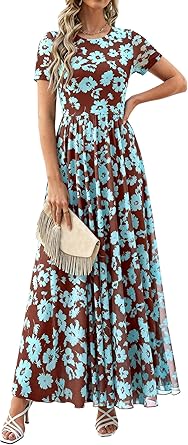 BTFBM Summer Dresses for Women 2026 Formal Short Sleeve Floral Homecoming Dress Maxi Wedding Guest Vacation Outfits