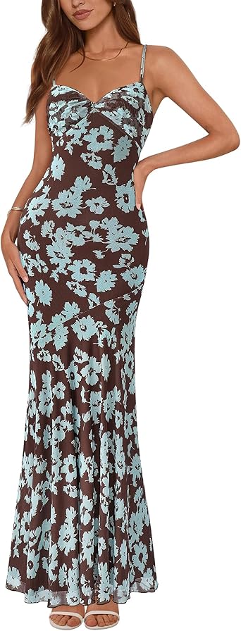 BTFBM Summer Dresses for Women 2026 Spaghetti Straps Sundress Twist Knot Mesh Mermaid Wedding Guest Dress Beach Vacation