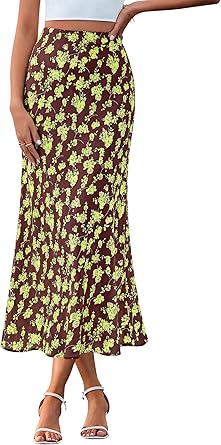 BTFBM Satin Skirts for Women 2025 Fall Winter High Waisted A-Line Leopard Print Floral Cocktail Wedding Silk Midi Skirt