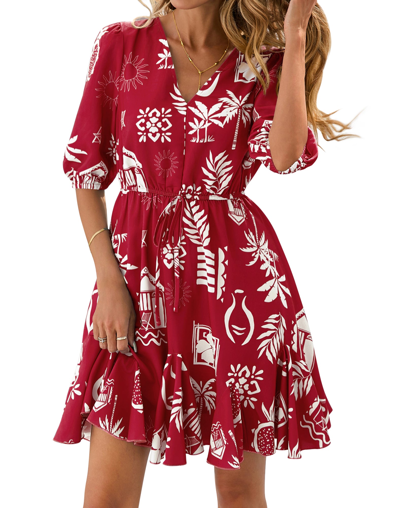 BTFBM Women Summer Spring Floral Boho Dress 2026 V Neck Short Sleeve Ruffle Beach Vacation Clothes Wedding Guest Dresses