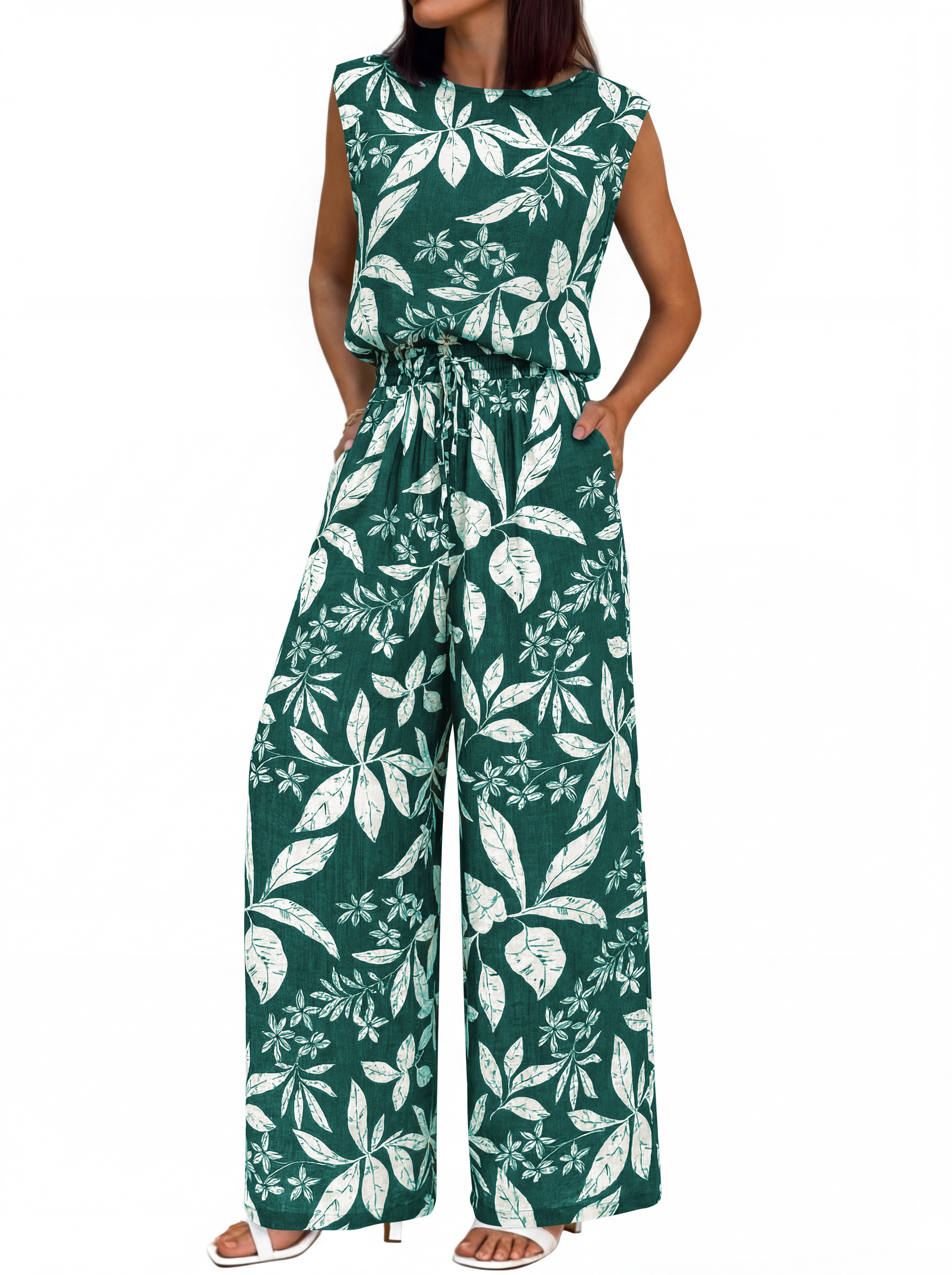 BTFBM Lounge Sets For Women Summer Sweatsuits 2 Piece Tracksuit Sleeveless Tops Wide Leg Pants Floral Vacation Outfits