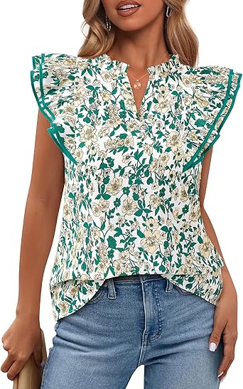 BTFBM Womens Tops Dressy Casual 2026 Spring Summer Shirts Boho Floral V Neck Ruffle Cap Sleeve Business Work Blouses
